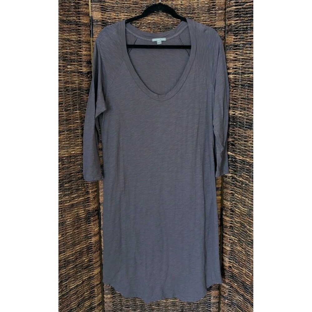 James Perse Raglan 3/4 Sleeve V- Neck Midi Dress XL Gray Minimalist Capsule Work